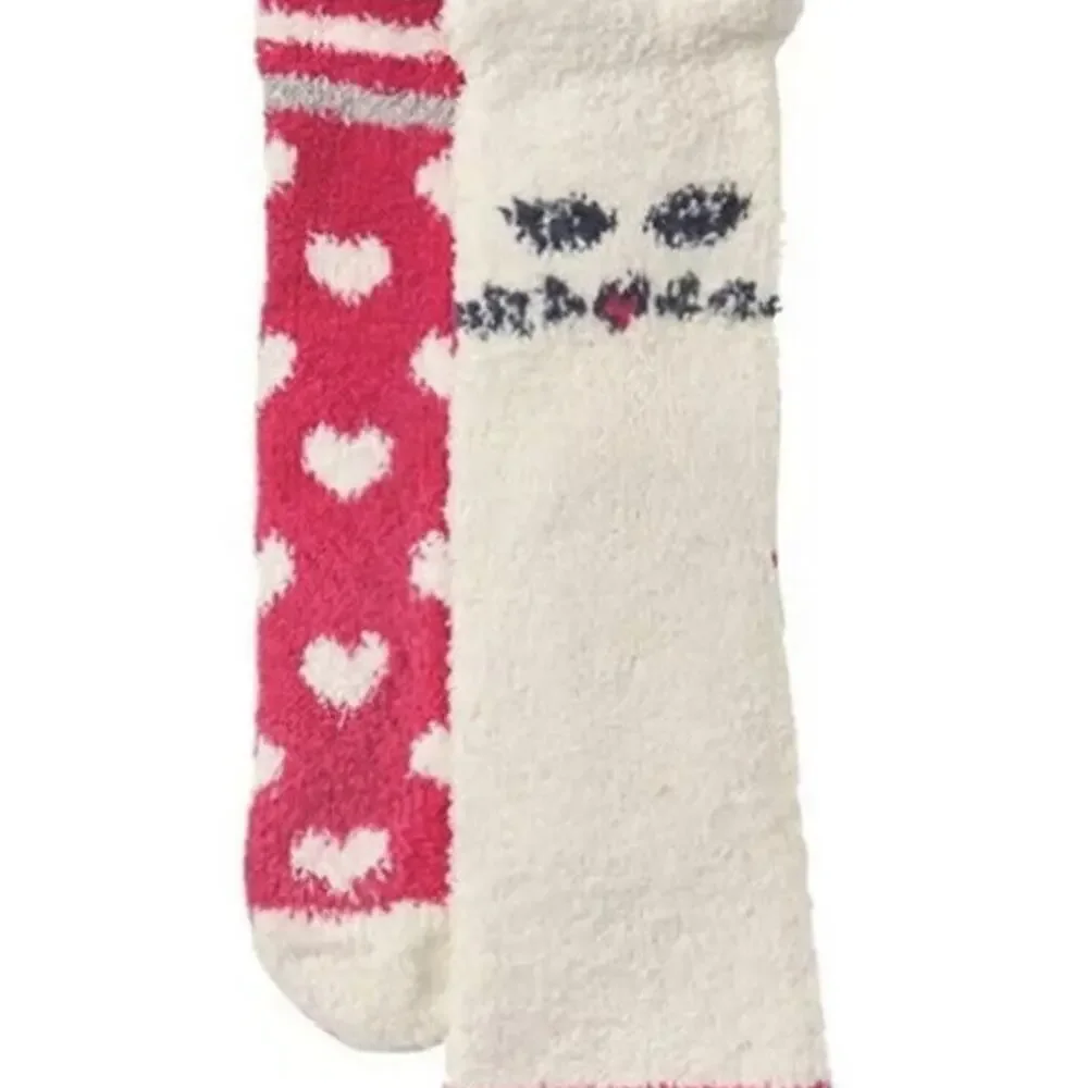 Free Press Patterned Micro Crew Fuzzy Socks 2 Pack Pink Hearts Kitty Cozy OS NWT
